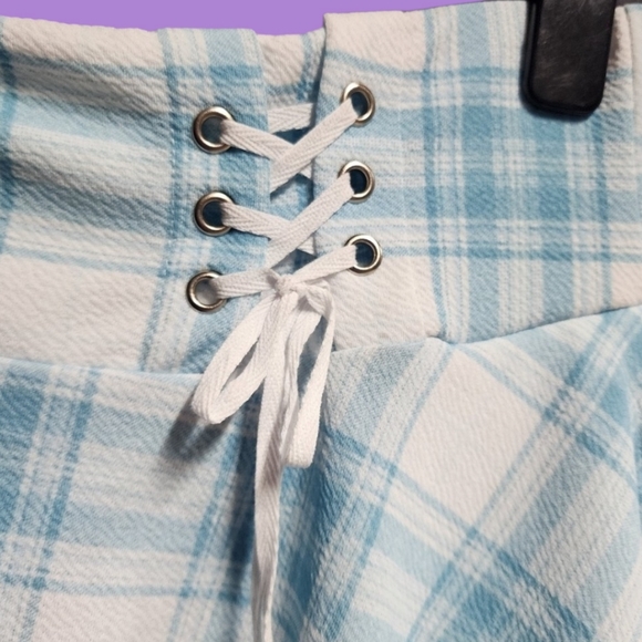 Midnight Hour: Blue & White Plaid Double Lace-Up Skirt - Picture 6 of 14